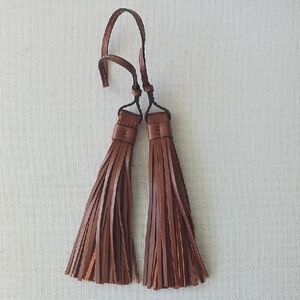 Patricia Nash Genuine Leather Double Tassel Handbag Charm Brown Tan